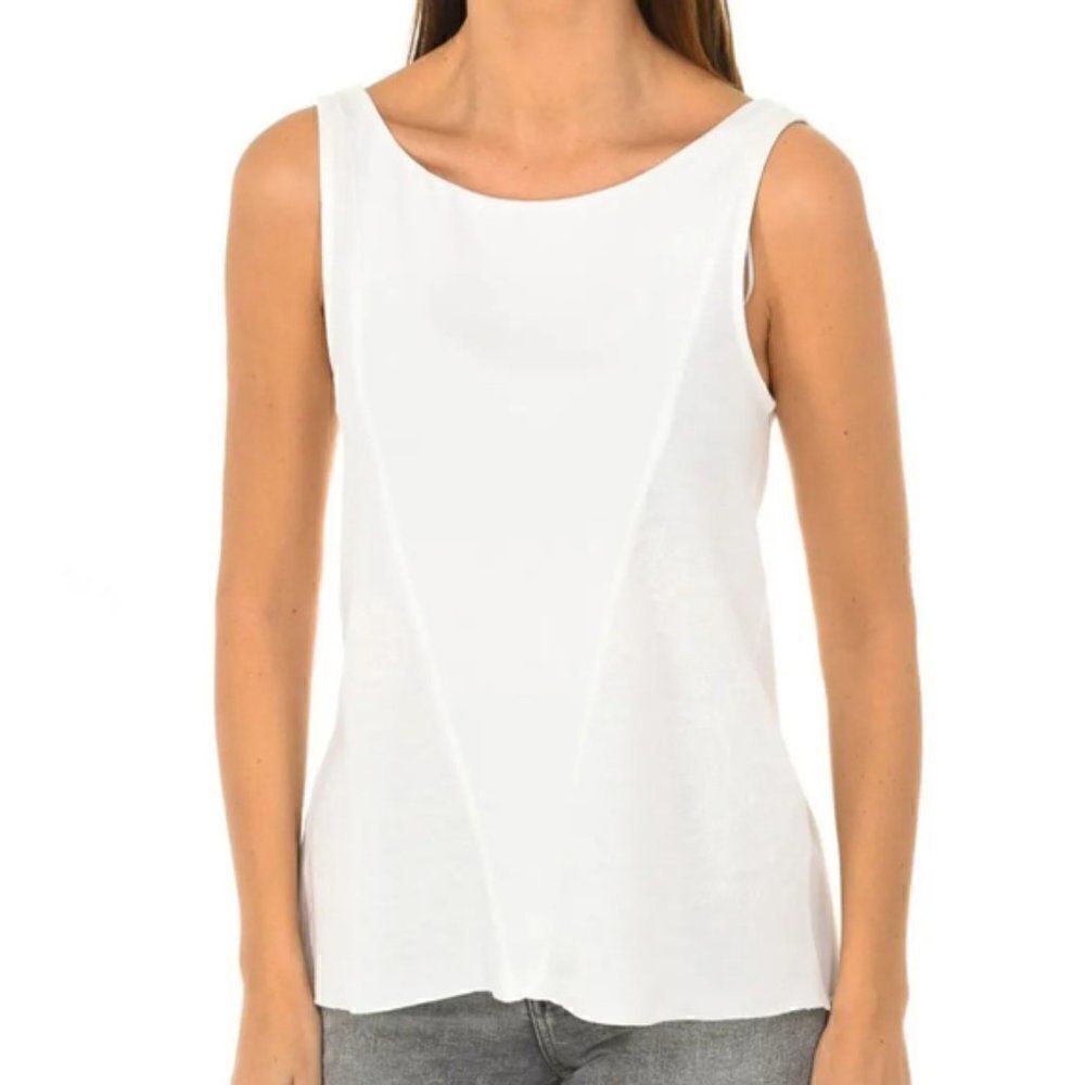 Desigual Cream Triangular Panel Tank - S‎